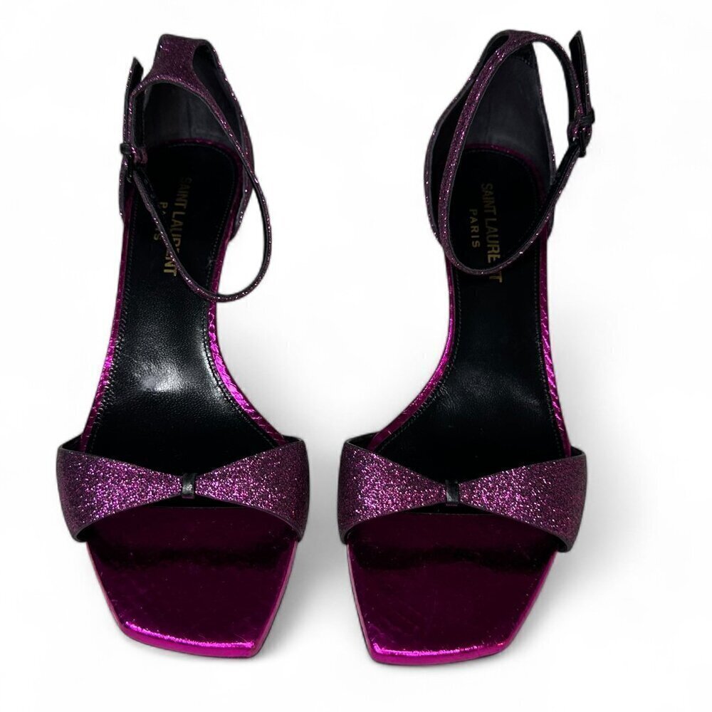 Saint Laurent Paris Glitter Fuchsia Kitten Heel Sandal EU 37.5 NWOB - Picture 4 of 16